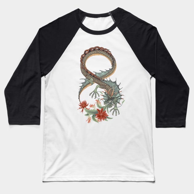 Dragon Tattoo Floral Baseball T-Shirt by ruta13art